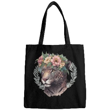 Discover Watercolor Jaguar Flower Crown Wild Cat Lover Bags