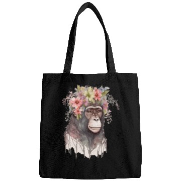 Discover Cute Monkey Flower Crown Floral Watercolor Bags