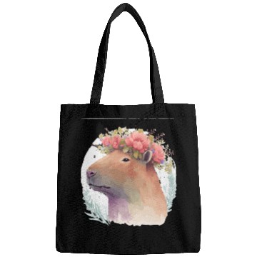Discover Watercolor Capybara Rodent Flower Crown Animal Lov Bags