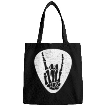 Discover Cool Rock And Roll Skeleton Hand On A Guitar Pick Bags