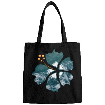 Discover Hibiscus Flower On Blue Ocean Waves Background Bags
