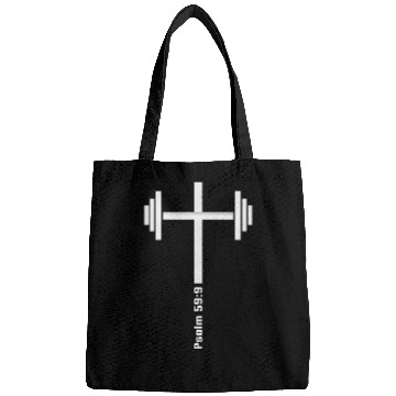 Discover Bible Verse: Psalm 59:9 white Dumbbell Cross Bags