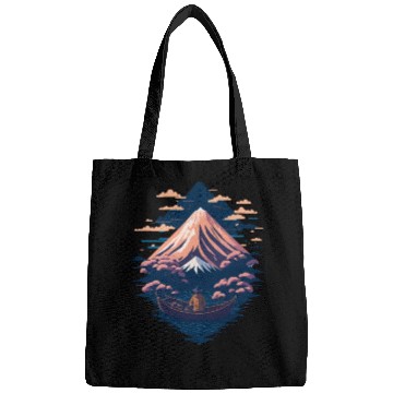 Discover Serene Mount Fuji Sunset Peaceful River Scenery Bags