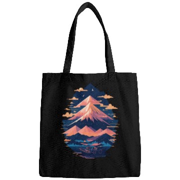 Discover Serene Mount Fuji Sunset Peaceful River Scenery Bags