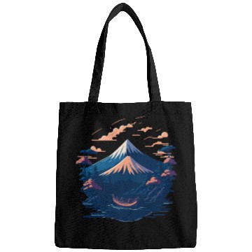 Discover Serene Mount Fuji Sunset Peaceful River Scenery Bags