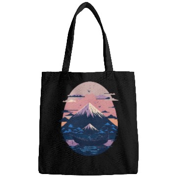 Discover Serene Mount Fuji Sunset Peaceful River Scenery Bags