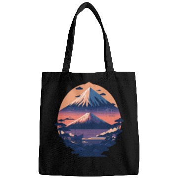 Discover Serene Mount Fuji Sunset Peaceful River Scenery Bags