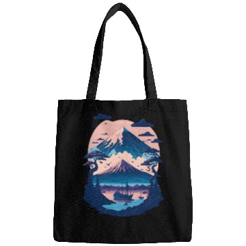 Discover Serene Mount Fuji Sunset Peaceful River Scenery Bags