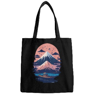 Discover Serene Mount Fuji Sunset Peaceful River Scenery Bags
