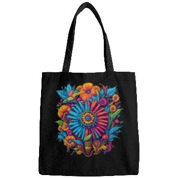 Discover colorful floral bouquet graphic design Bags