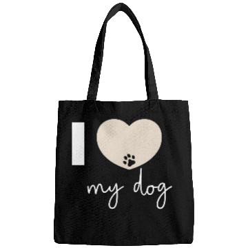 Discover I Love My Dog Beige Heart Bags