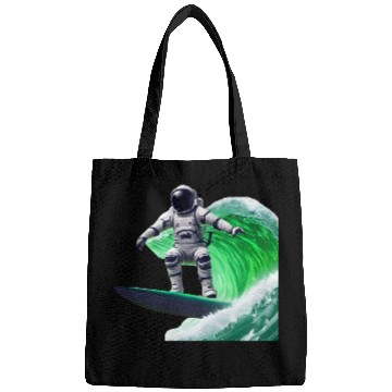 Discover Green waves surfing astronaut Bags