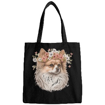 Discover Cute Pomeranian Pom Flower Crown Pet Dog Breed Flo Bags