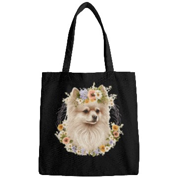 Discover Cute Pomeranian Pom Flower Crown Pet Dog Breed Flo Bags