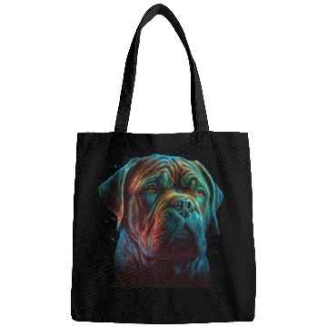 Discover AI-Generated Dogue de Bordeaux Neon Art Bags