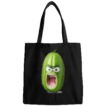 Discover A cucumber with angry face cartoon style Bags