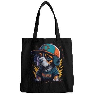 Discover Cute Border Collie Puppy Wearing Baseball Hat Bags