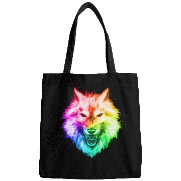 Discover Bright Colorful Wolf Head – Rainbow Howling Wolf F Bags