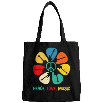 Discover Peace Love Music Guitar Flower Rock And Roll Bags