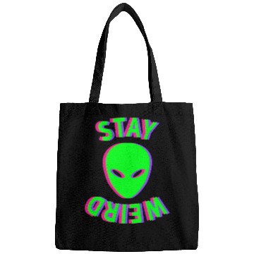 Discover Awesome Stay Weird Alien Face Glitch Ufo Extraterr Bags