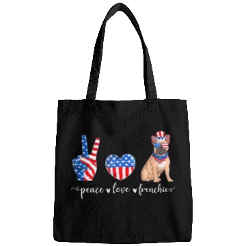 Discover Peace Love Frenchie Patriotic US Flag 4th July Bags