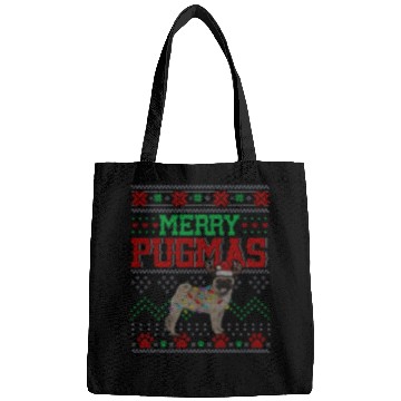Discover Merry Pugmas Santa Reindeer Pug Farmer Bags