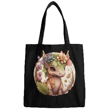 Discover Cottagecore Cute Baby Dragon Floral Fantasy Pet Fl Bags