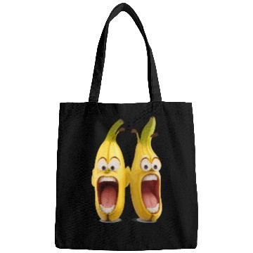 Discover A realistic two bananas with angry face screaming Bags