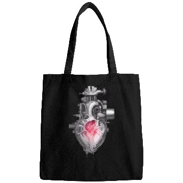 Discover Realistic human heart like car engine ink drawing Bags