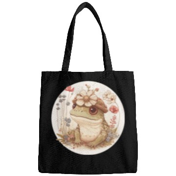Discover Cottagecore Cute Frog Toad Flower Crown Dark Acade Bags