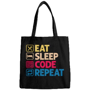 Discover Eat Sleep Code Repeat Funny Binary Programmer Bags