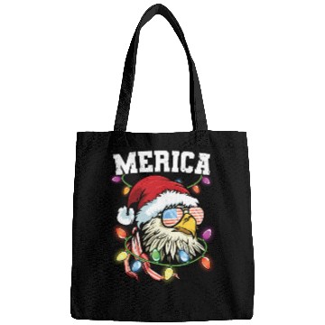 Discover Merica Usa Flag Patriotic Veteran Santa Bald Eagle Bags