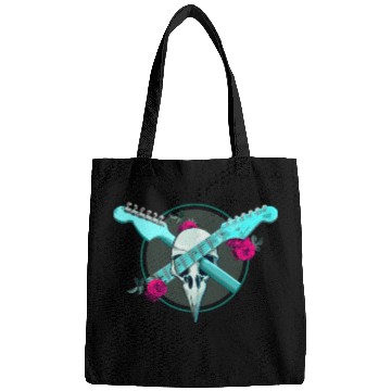 Discover Guitar Lover T Shirtstrat guitar and raven skull Bags
