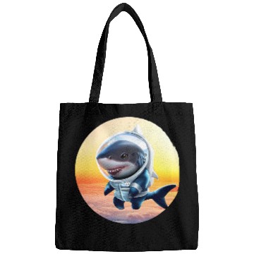 Discover Shark astronaut at sunset Bags