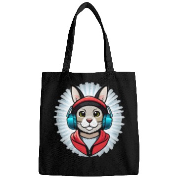 Discover cute rabbit with headphones black Bags