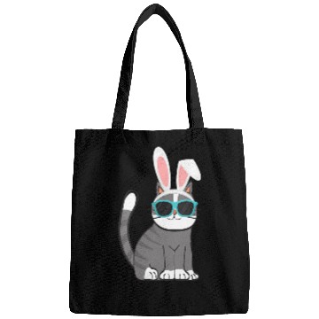 Discover Happy Easter Cat With Bunny Ears And Glasses Cat Bags
