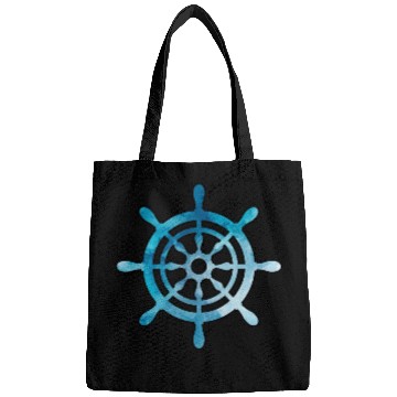Discover Ship Wheel blue watercolor Bags