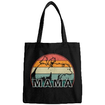 Discover Mama Bear grizzly Retro With Cubs distressed print Bags