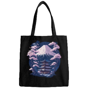 Discover Mount Fuji and a Temple With Cherry Blossoms Bags