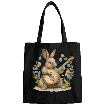Discover Bunny Playing Banjo Guitar rabbit Easter bunny Bags