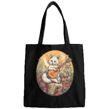 Discover Cat Playing Banjo In The Forest in Cottagecore Bags