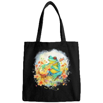 Discover Cottagecore Frog Playing Banjo Guitar Amphibian Bags