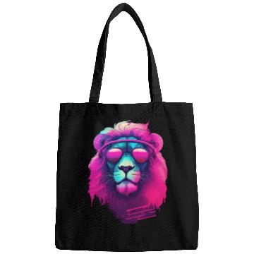 Discover Synthwave Sun King Lion s Neon Shades Bags