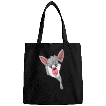 Discover Funny llama in hands Bags