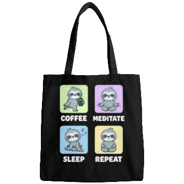 Discover Sloth Coffee Meditate Sleep Repeat Kawaii Bags