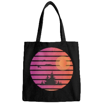 Discover Retro Sun pine tree design Bags
