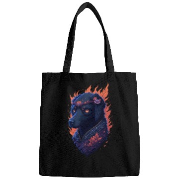 Discover Burning Ninja Dog With Flower Wreath Bags