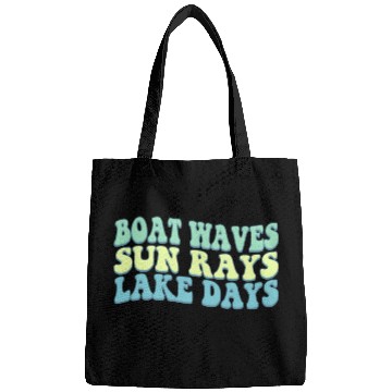 Discover Boat Wave Sun Rays Lake Days Summer Beach Blue Bags