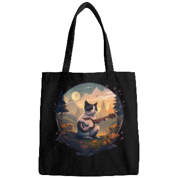 Discover Cottagecore Aesthetic - Cat Playing Guitar - Bags