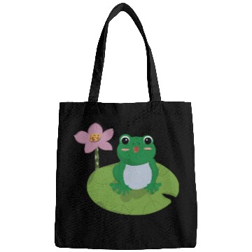 Discover Green Frog on Lotus Leaf vector. Bags